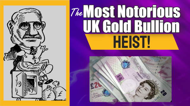 Image shows a cartoon of the The Brinks Mat Robbery- Notorious Gold Bullion Heist.