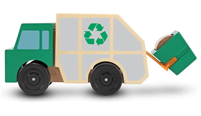 Melissa and Doug garbage truck wooden toy side view