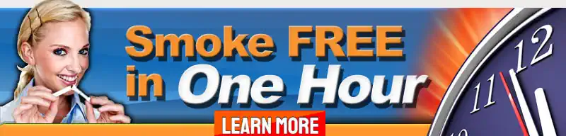 Be smoke free in 1 hour offer (ad banner).