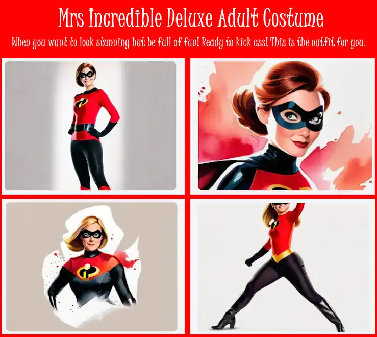Mrs. Incredible costume deluxe. Image text: "Incredibles Costume Women".