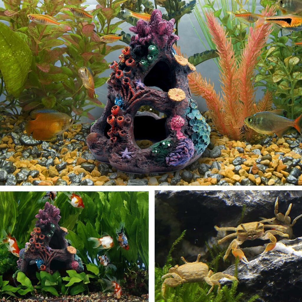 Aihotim Coral Aquarium Reef Decoration - Resin Fish Tank Mountain Cave Ornaments Betta Fish Sleep Rest House Hide Play Breed…