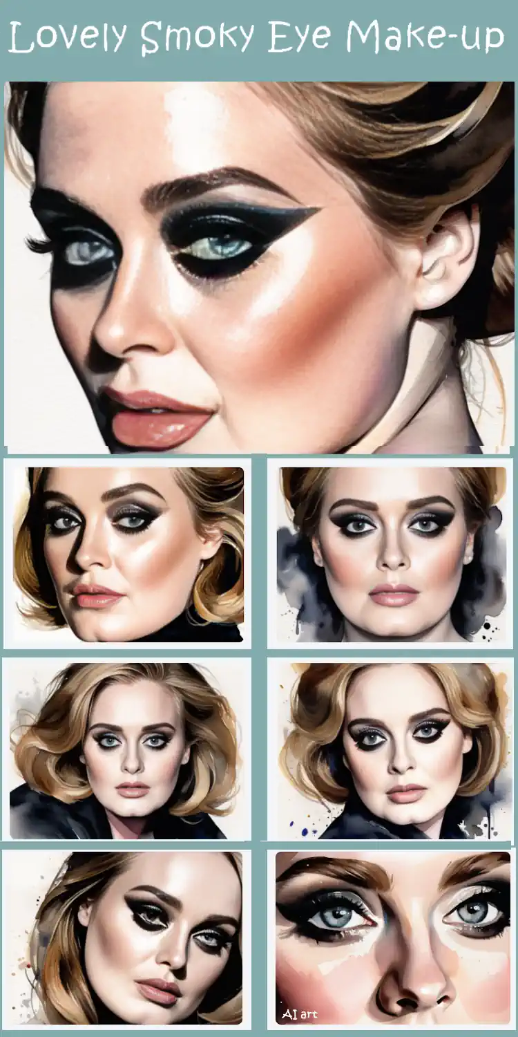 A collage of AI art to illustrate the article "Adele Eyelashes false and fake".