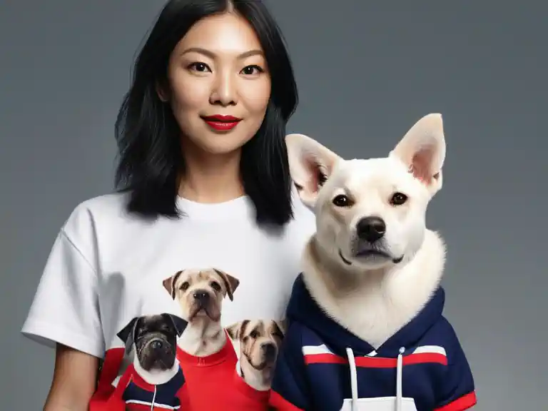 A person and their dog wearing matching outfits.