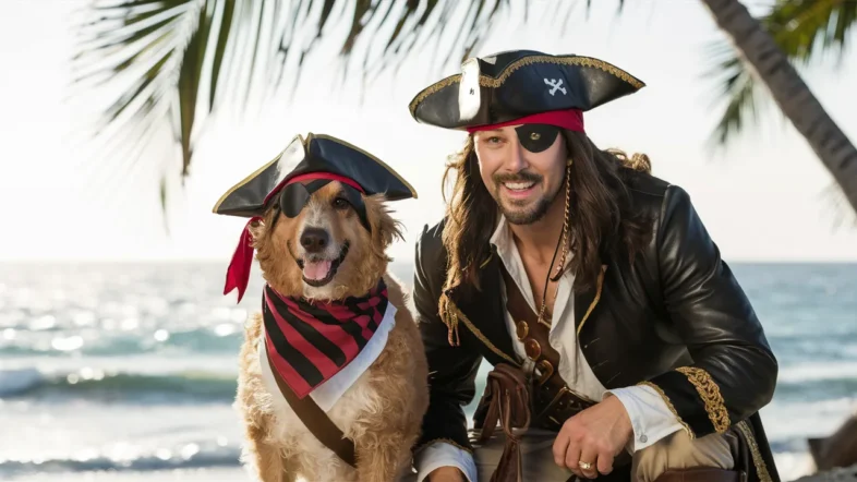 Featured image showing a matching dog and owner in pirate costumes.