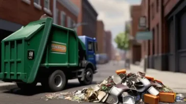 A detailed Matchbox Working Rigs Garbage Truck in realistic play environment.