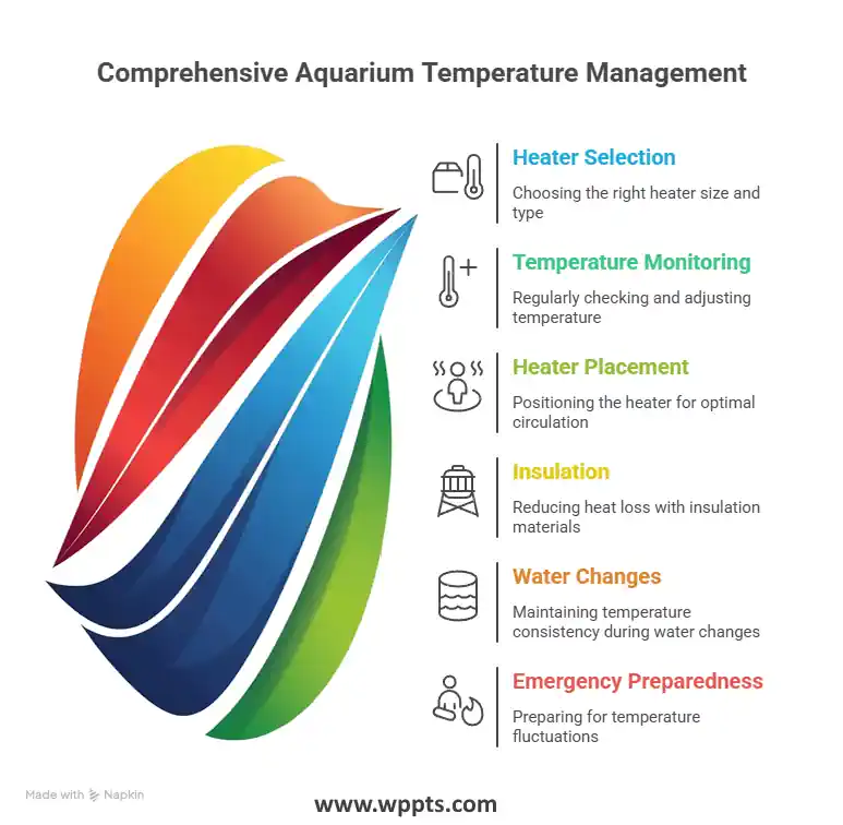 Temperature Management Techniques for Aquariums - Requirements List infographic.