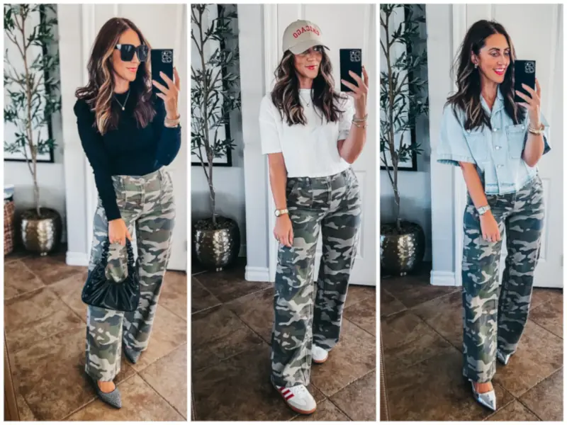 3 shots of camo pant outfits