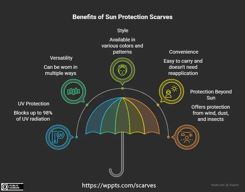 How Sun Protection Scarves offer UV Safety & Style - infographic visual.