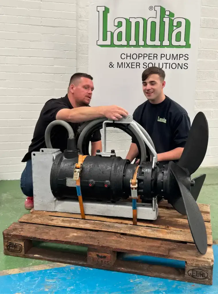 Tamas Rieder (left) from Landia (Service & Aftersales Manager) with Landia apprentice Will Lewi during pprenticeship on the-job training.