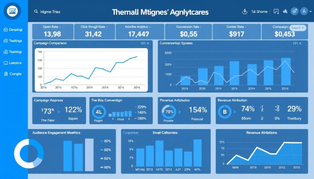 Email marketing analytics dashboard showing key performance metrics for campaign optimization Email marketing analytics dashboard showing key performance metrics for campaign optimization