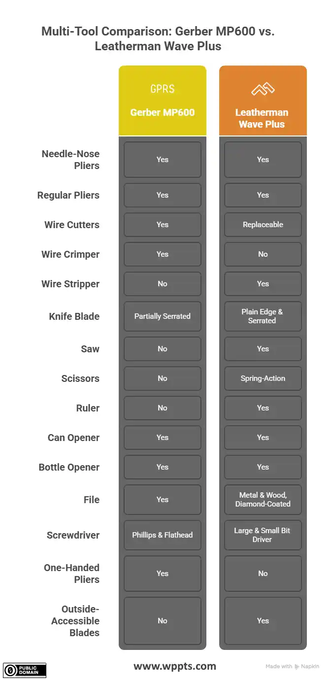 Gerber Multi-Tool vs. Leatherman Wave - Feature Comparison Table.