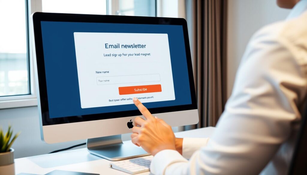 Person signing up for an email list with a lead magnet offer for Email Marketing Campaign Tips