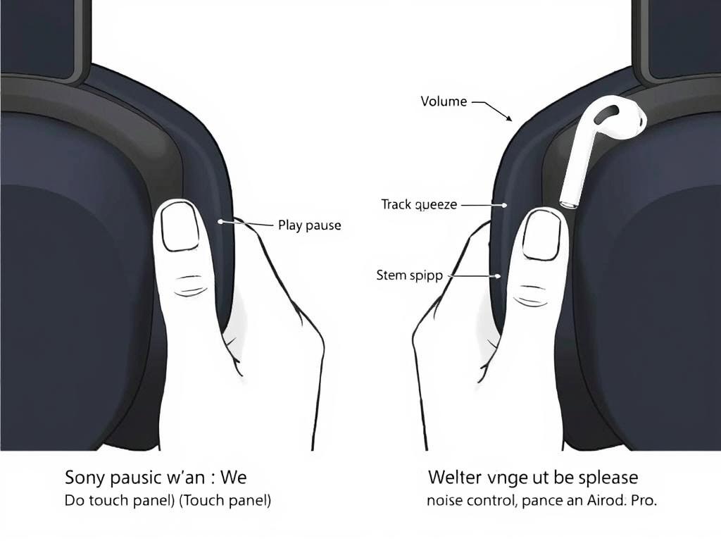 Controls comparison between Sony WF-1000XM4 vs AirPods Pro showing touch interfaces