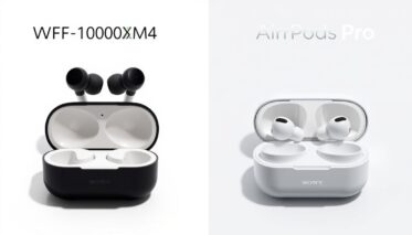 Sony WF-1000XM4 vs AirPods Pro comparison showing both earbuds side by side