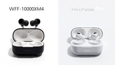 Sony WF-1000XM4 vs AirPods Pro comparison showing both earbuds side by side
