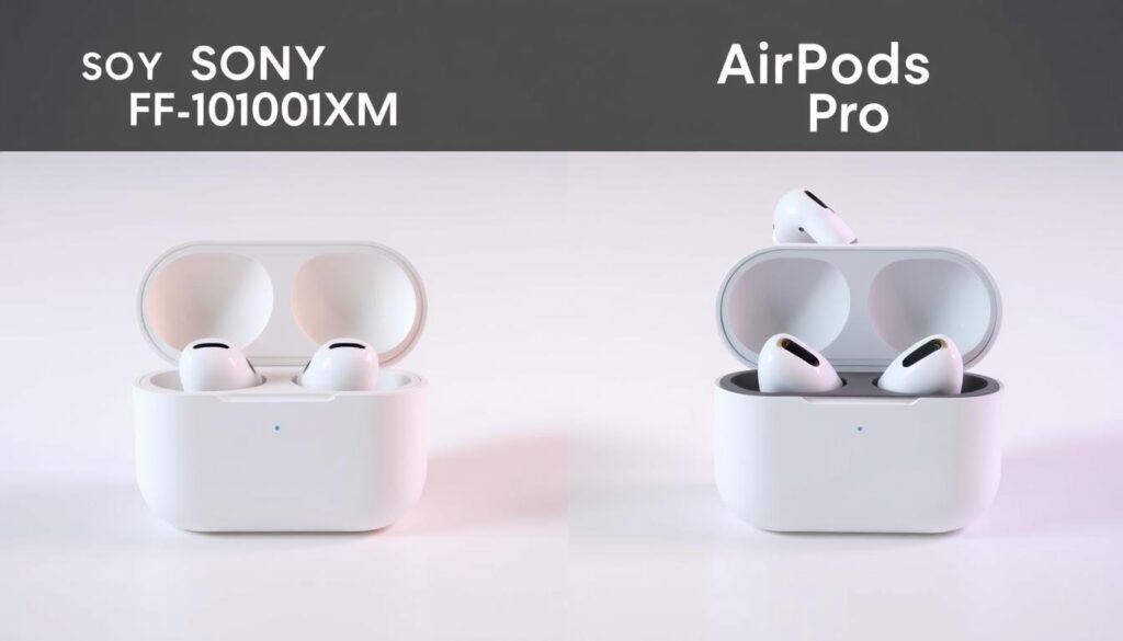 Sony WF-1000XM4 vs AirPods Pro comparison showing both products with pros and cons