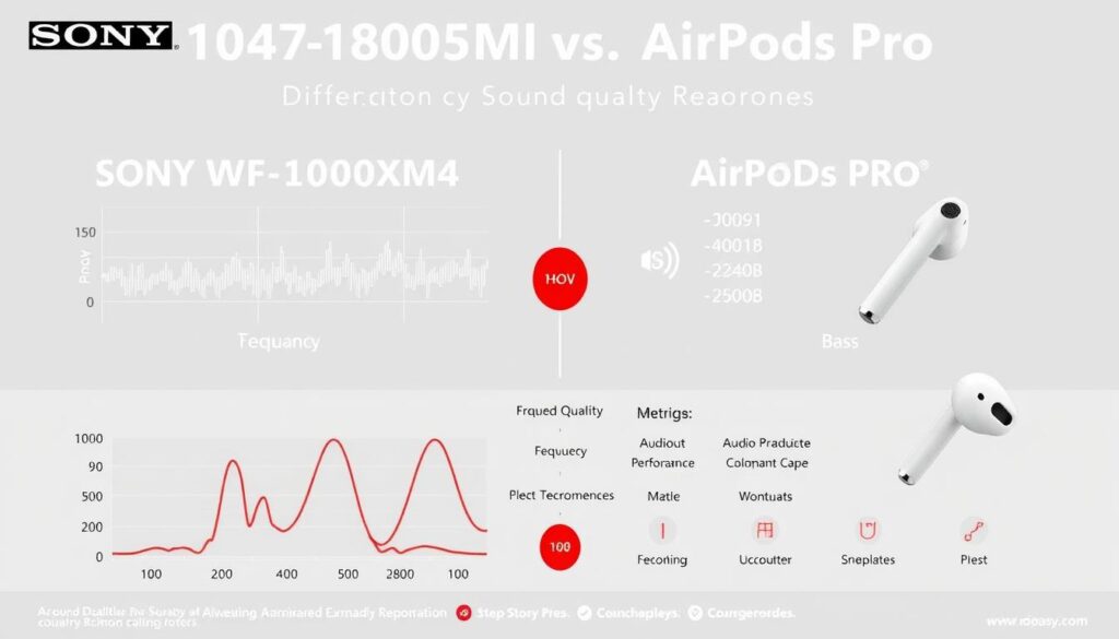 Sound quality comparison between Sony WF-1000XM4 vs AirPods Pro showing frequency response graphs