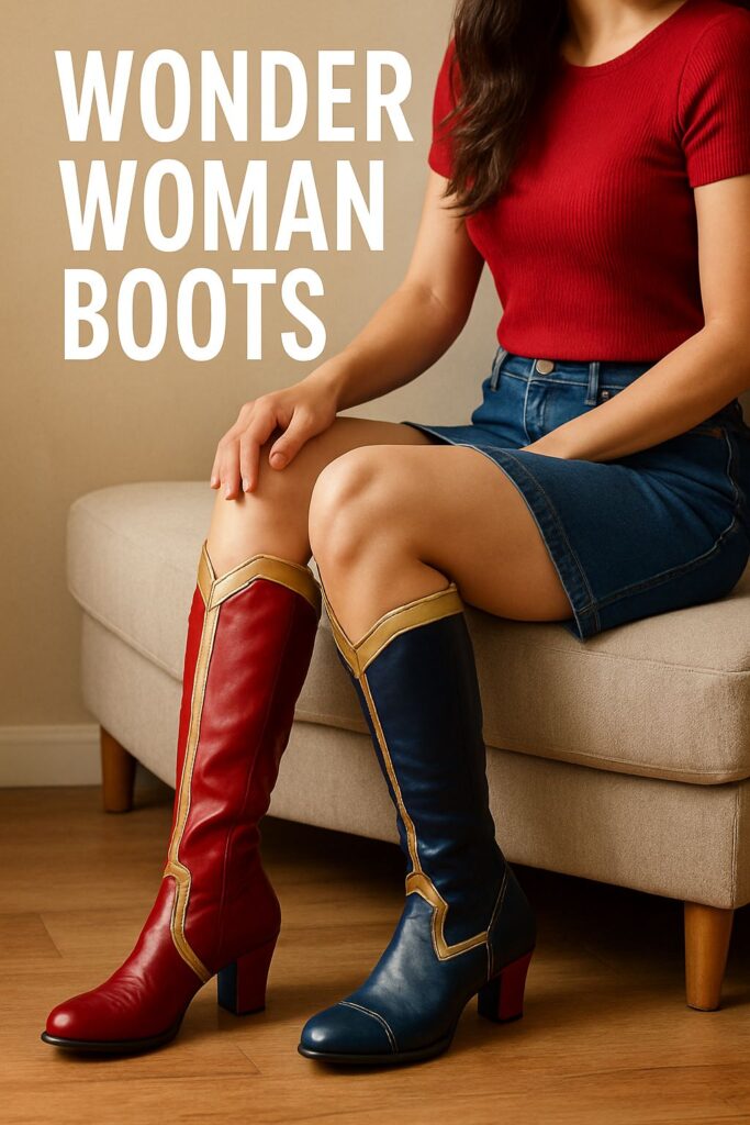 An example illustration of wonder woman boots in red and blue.