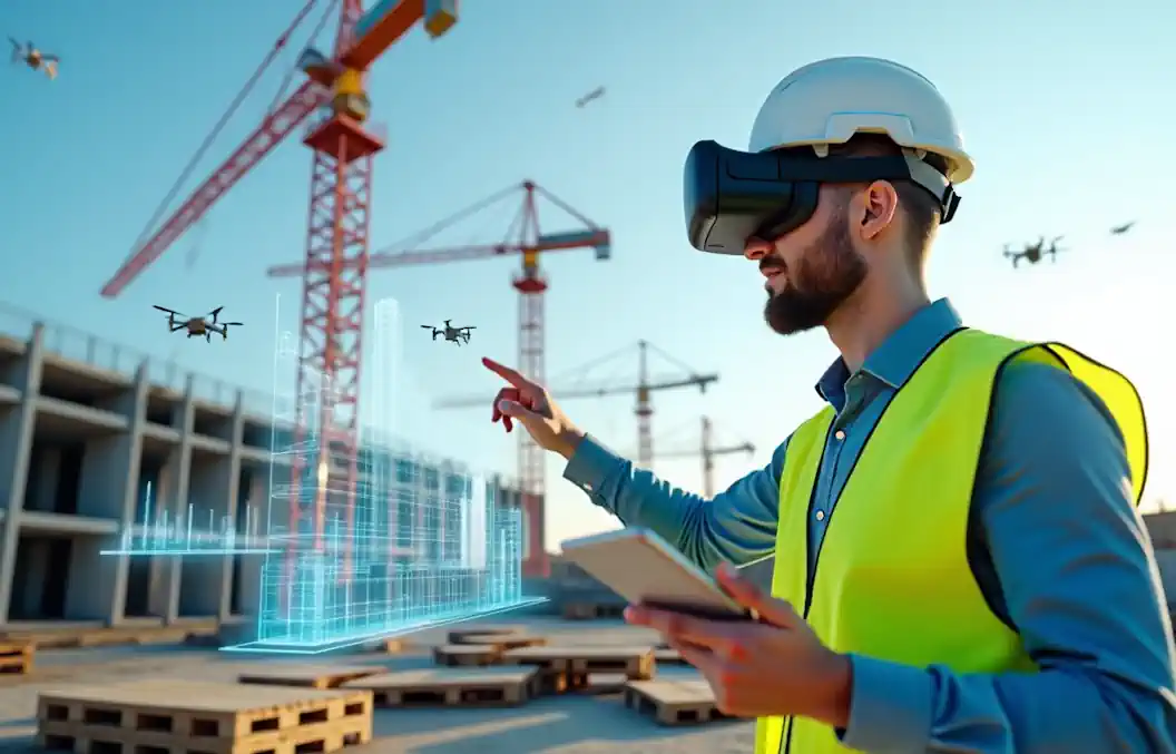 Construction AI on site a vision of computer design.