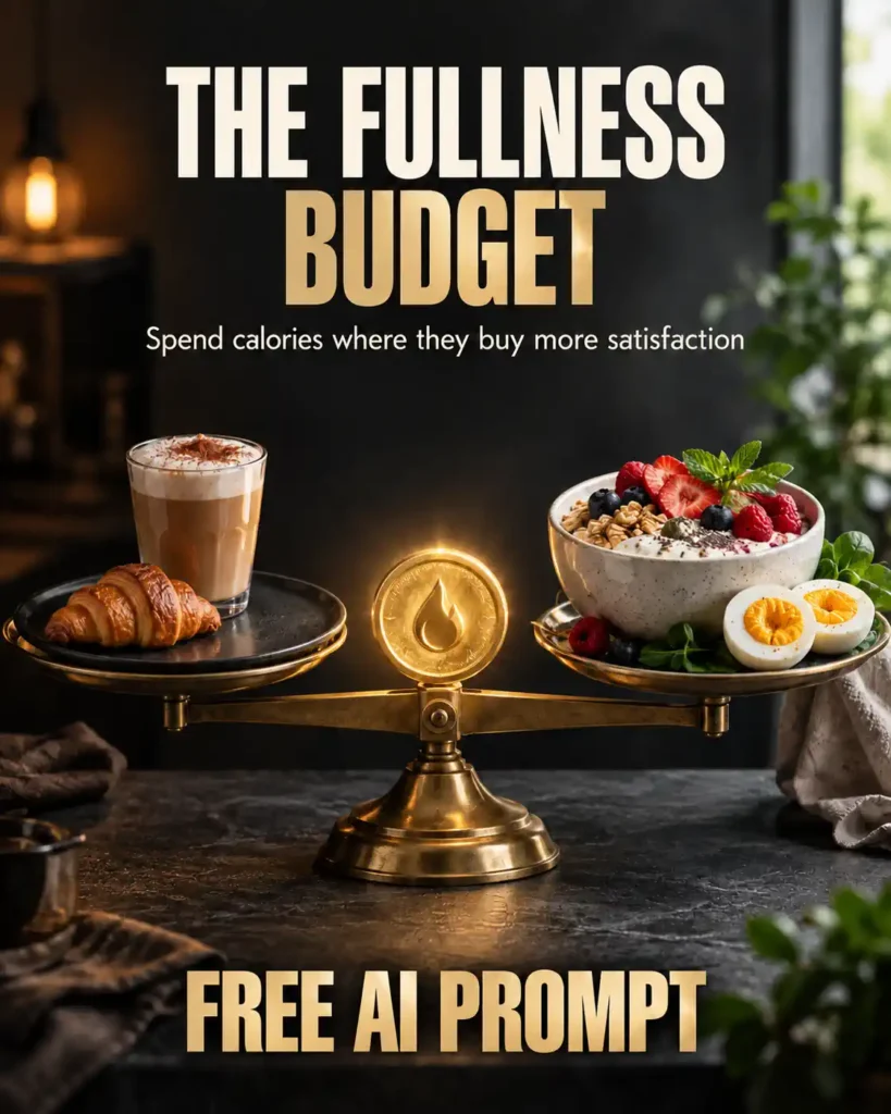 Image offers a Free AI prompt: Calorie budgeting for satiety.